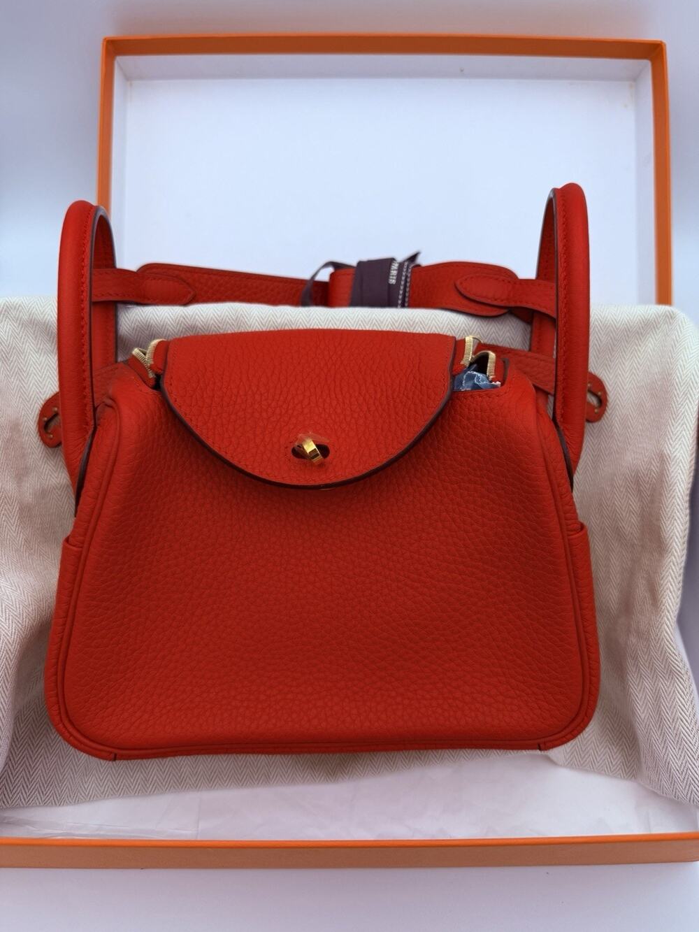 🌸 HERMÈS Mini Lindy 20 Rouge de Coeur Clemence  GHW• Y Stamp 2020 • Full Set 🌸